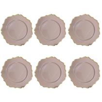 Kit 6 Sousplat De Cha Bege C/Dourado 25Cm Diametro Rafimex