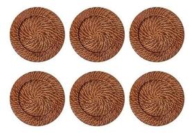 Kit 6 Sousplat De Rattan Bambu Redondo Marrom Claro Escuro Kit 6 Sousplat De Rattan Bambu Redondo Marrom Claro Escuro