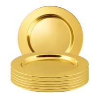 Kit 6 Sousplat Redondo Mesa Em Aço Inox Dourado 30 Cm