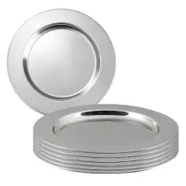 Kit 6 Sousplat Redondo Mesa Posta Jantar Em Aço Inox Prateado 32cm
