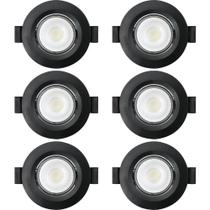 Kit 6 Spot de Led Embutir Slim MR11 Redondo 3W Preto Bivolt