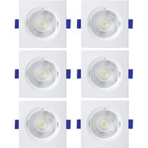 Kit 6 Spot de Led Embutir Slim MR16 Quadrado 6W Bivolt