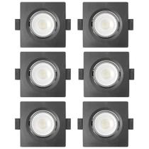 Kit 6 Spot de Led Embutir Slim PAR20 Quadrado 8W Preto Bivolt