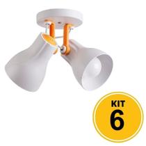 Kit 6 Spot de Sobrepor Direcionável Duplo Octa Plus 2xE27 - Branco/Amarelo - Startec