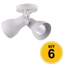 Kit 6 Spot de Sobrepor Direcionável Duplo Octa Plus 2xE27 - Branco