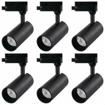 Kit 6 Spot Led Mr16 Para Trilho Eletrificado Preto 110/220v 6500k Frio