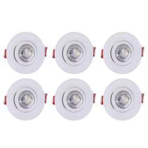 Kit 6 Spots LED Redondo Embutir Teto 3W 6500K Branco Frio