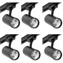 Kit 6 Spots Para Trilho 10w 6500K Preto 2 em 1 Embu Led