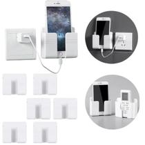 Kit 6 Suporte de Parede para Celular e Controle Remoto Prático Plástico Adesivo Sem Furadeira com Fita Dupla Face