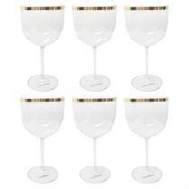 Kit 6 Taça Borda Dourada Vinho Água Licor Gin 600ml Transparente