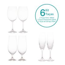 Kit 6 Taça de Vinho Cerveja Champanhe Cristal Ecológico Lyor