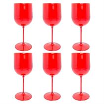 Kit 6 Taça Vinho Acrílico Bebida Festa 340ml Vermelho