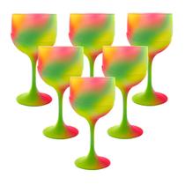 Kit 6 Taças 500ml Coloridas Degradê Tie Dye Brilha Na Luz Negra Jogo Para Servir Gin Tônica Bebidas Refrigerante Caipirinha Drinks Festas Churrasco