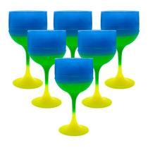 Kit 6 Taças 500ml Cores Degradê Neon Brasil Jogo Para Servir Drinks Gin Caipirinha Sucos Refrigerante Festa Aniversário Churrasco Bar