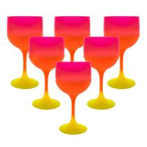 Kit 6 Taças 500ml Cores Degradê Neon Para Servir Bebidas Drinks Gin Tônica Caipirinha Jogo Festas Aniversário Churrasco Summer Tropical
