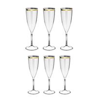 Kit 6 Taças Acrílico 170mll Champagne Borda Dourada Festas