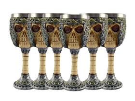 Kit 6 Taças Cálice Em Aço Inox e Resina Crânio Medieval Caveira Guerreiro Osso Colecionável Coquetel Cerveja - Negócio de Gênio