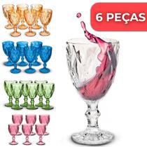 KIT 6 Taças de Vidro 300Ml Diamond para Suco Bebida Vinho Jantar Furta Cor Cozinha Casa Utilidades - Glass Home