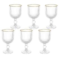 Kit 6 Taças De Vidro 340ml Canelado Versalhes Borda Dourada Bulk