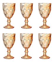 Kit 6 Taças de Vidro Diamante Âmbar 330ml para Água, Suco ou Drinks Taças Decorativas para Mesa Posta