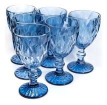 Kit 6 Taças de Vidro Diamond 320ml Azul