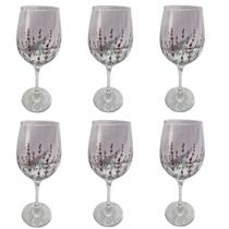 Kit 6 Taças de Vidro Grande 490ml Vinho Água Flor Lilás Kit 6 Taças de Vidro Grande 490ml Vinho Água Flor Lilás
