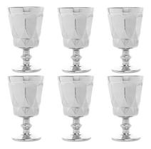 Kit 6 Taças De Vidro Prateado 250ml Curves Conjunto Para Servir Vinho Tinto Branco Sucos Água Drinks Outras Bebidas Presente
