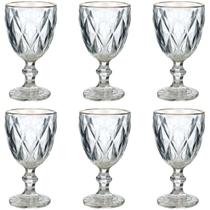 Kit 6 Taças de Vidro Transparente 260ml Ideal para Jantar Mesa Posta Ceia Bar Elegante Lapidado Luxo Decoração Cozinha Utensílio Louça