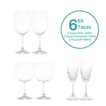 Kit 6 Taças de Vinho Gin Champanhe Cristal Ecológico Lyor