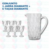 Kit 6 Taças Diamante 300ML Transparente + 1 Jarra Pequena 1L