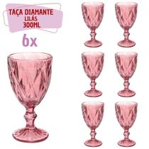 Kit 6 Taças Diamante Copos Vidro Lilás Bico De Jaca 300ml