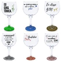 Kit 6 Taças Gin Frases Diversas com Base Decorada - 600ml - Catuaí