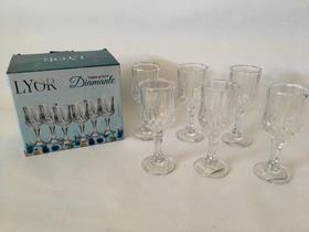 Kit 6 Taças Licor 50ml Transp Lapidado Diamante Lyor Kit 6 Taças Licor 50ml Transp Lapidado Diamante Lyor