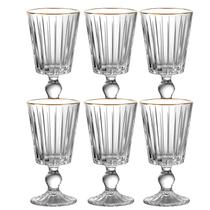 Kit 6 Taças Soho Vinho Água em Cristal Ecológico com Borda Dourada 330ml FULLFIT