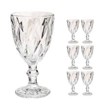 Kit 6 Taças Vidro Transparente 340ml Bico de Jaca Diamante Vinho