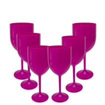 Kit 6 Taças Vinho Rosa Acrílico Krystalon