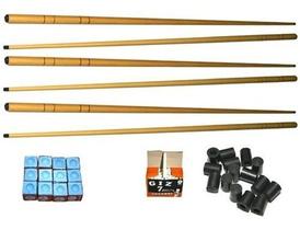 Kit 6 Taco 1,30m 1 Cx Giz Azul E Branco + 20 Ponteira Sinuca