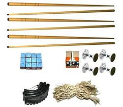 Kit 6 Taco 1,30m Giz Azul E Branco Pés Caçapas Sinuca Bilhar Kit 6 Taco 1,30m Giz Azul E Branco Pés Caçapas Sinuca Bilhar