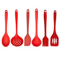 Kit 6 Talheres de Silicone Para Cozinha Colher Concha Escumadeira Espátula Vazada Abaulada Pincel - Original Casa