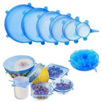 Kit 6 tampas ajustaveis silicone flexivel potes panelas jogo latas redonda quadrada universal