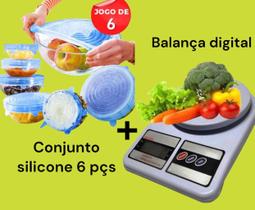 Kit 6 Tampas de Silicone Premium Multi Uso Flexível 6PCS 7CM.9.5CM Dolce + BalançaDigital de Cozinha com Desligamento Automatico - DDG Home