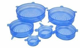 Kit 6 Tampas de Silicone Reutilizável Para Panelas e Potes Kit 6 Tampas de Silicone Reutilizável Para Panelas e Potes