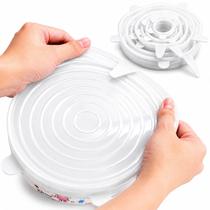 Kit 6 Tampas Silicone Flexíveis Reutilizáveis Vedação - Kit 6 Tampas Silicone Flexíveis Reutilizáveis Vedação -