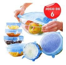 Kit 6 Tampas Silicone Flexível Universal Pote Panela Lavável