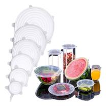 Kit 6 Tampas Silicone Panela Pote Universal Flexível Lavável para alimentos organizacao frutas comidas