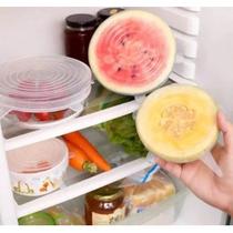 Kit 6 Tampas Silicone Panelas Potes Reutilizável Fruta Verdura Alimento Protege Geladeira Copo Jarra