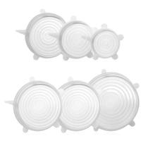Kit 6 Tampas Silicone Pote Panela Universal Flexível Lavável Branco