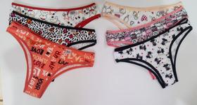 Kit 6 Tangas Femininas Em Microfibra Lisa E Estampada