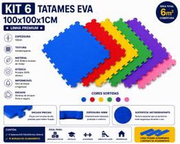 Kit 6 Tatames Tapetes EVA 100x100x1cm 10mm 1x1m com Bordas Linha PREMIUM