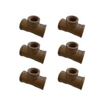 Kit 6 Tee Pvc Redução Roscável Soldável 25Mmx1/2'' Marrom